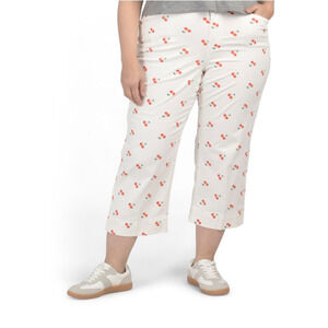 Bagatelle Collection Wide Leg Cropped Pants Cherries Plus 3X XXXL Stretch NWT